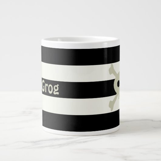 Skull and Crossbones Pirate Black Stripes Funny Jumbo-Tasse (Vorderseite)