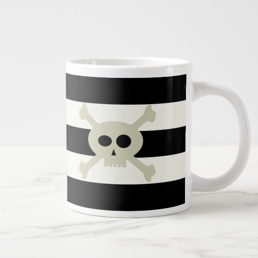 Skull and Crossbones Pirate Black Stripes Funny Jumbo-Tasse (Rechts)