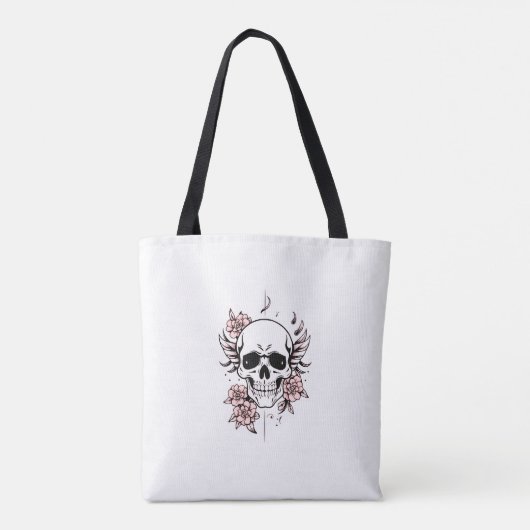 Skull and Flower Tote Bag | Edgy Floral Design Tasche (Rückseite)