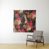 Skull and Flowers Day of The Dead Seamless Backgro Wandteppich (Beispiel (Horizontal))