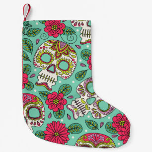 Skull and Flowers. Seamless Background. Mexican da Kleiner Weihnachtsstrumpf