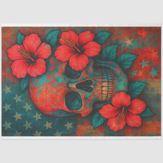 Skull and Hibiskus in Grunge Art Decoupage Seidenpapier (Vorderseite)