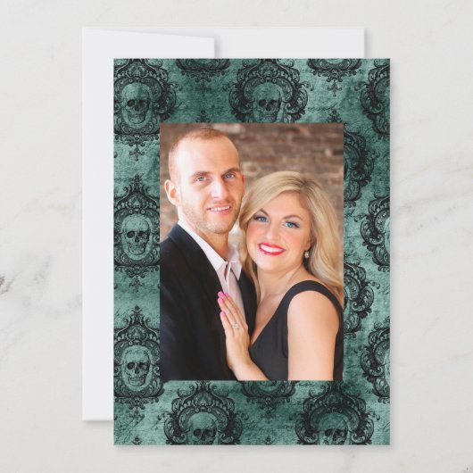 Skull and Lace Gothic Wedding Foto Einladung (Rückseite)