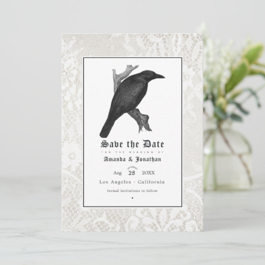 Skull and Lace Gothic Wedding Foto Save The Date (Stehend Vorderseite)