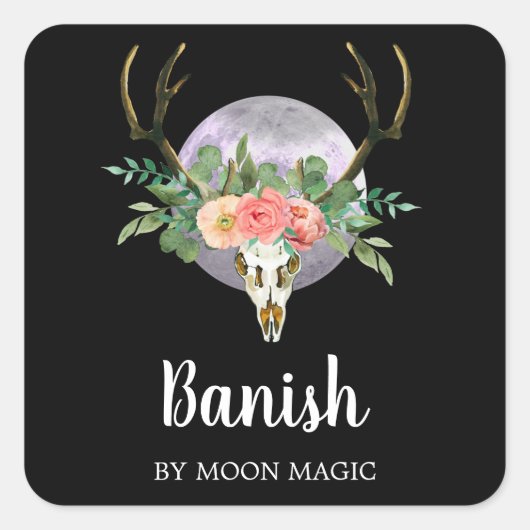 Skull and Moon Intention Candle Labels Quadratischer Aufkleber (Vorderseite)