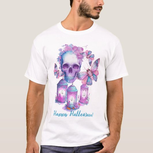 Skull and Moths Halloween T-Shirt (Vorderseite)