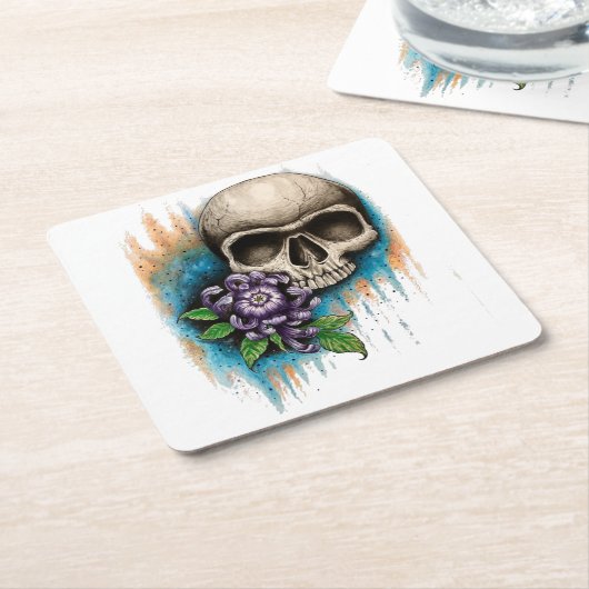 "Skull and Mum" Custom Designer Drinks Coasters Rechteckiger Pappuntersetzer (angewinkelt)