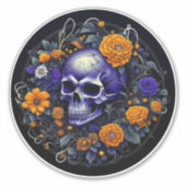 Skull and Orange Blume Kunst und künstliche Intell Aufkleber (Vorderseite)
