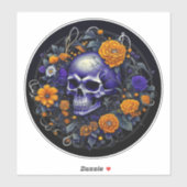 Skull and Orange Blume Kunst und künstliche Intell Aufkleber (Blatt)