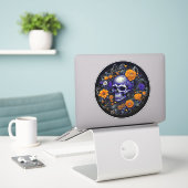 Skull and Orange Blume Kunst und künstliche Intell Aufkleber (Laptop auf Schreibtisch)