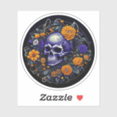 Skull and Orange Blume Kunst und künstliche Intell Aufkleber (Blatt)