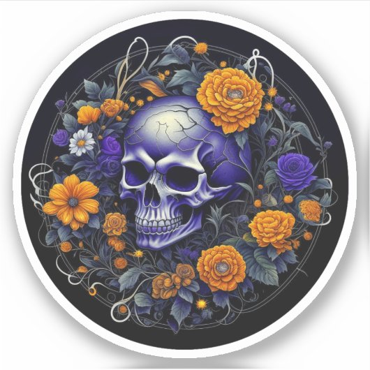Skull and Orange Blume Kunst und künstliche Intell Aufkleber (Vorderseite)
