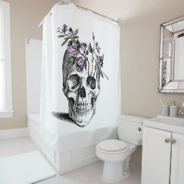 Skull and Pink FLowers Duschvorhang