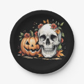 Skull and Pumpkin Art Pappteller (Vorderseite)