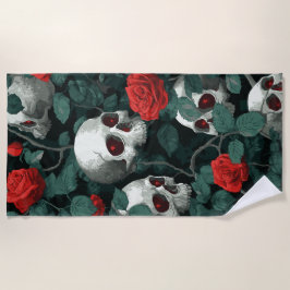 Skull and Red Roses Pattern – Dark Gothic Art Strandtuch