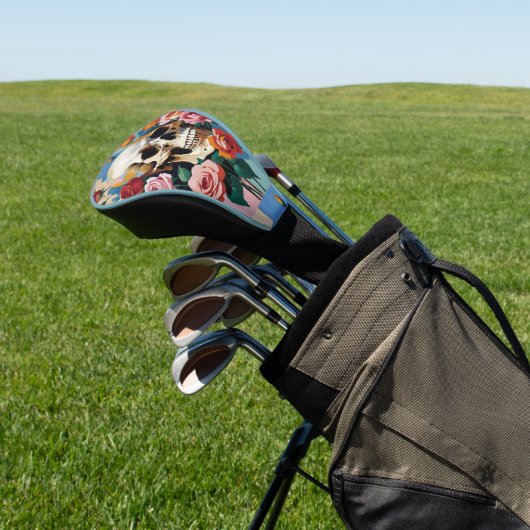 Skull and Roses Color Block Golf Headcover (In SItu)