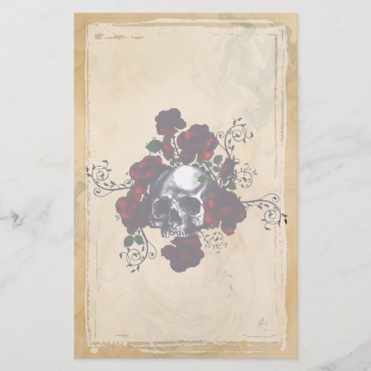 Skull and Roses Tattoo Style Goth Art Briefpapier (Vorderseite)