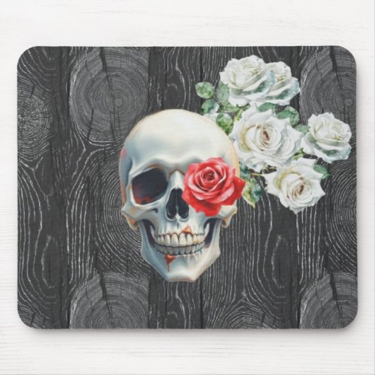 Skull and Roses Wood Texture Mouse Pad Mousepad (Vorne)