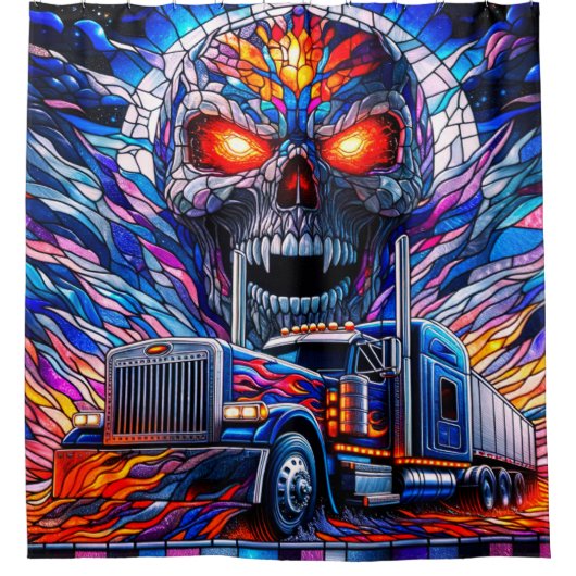 Skull and Semi Truck Art Duschvorhang (Vorderseite)