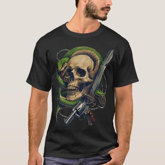 Skull and Snake Warrior - Dark Gothic Gunslinger T-Shirt (Vorderseite)