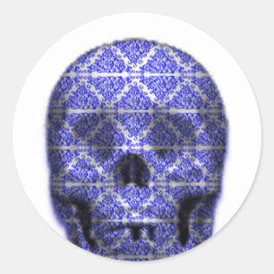Skull Art in Black and Blue Halloween Runder Aufkleber