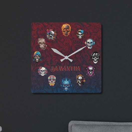 Skull Art Quadratische Wanduhr