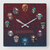 Skull Art Quadratische Wanduhr (Vorderseite)