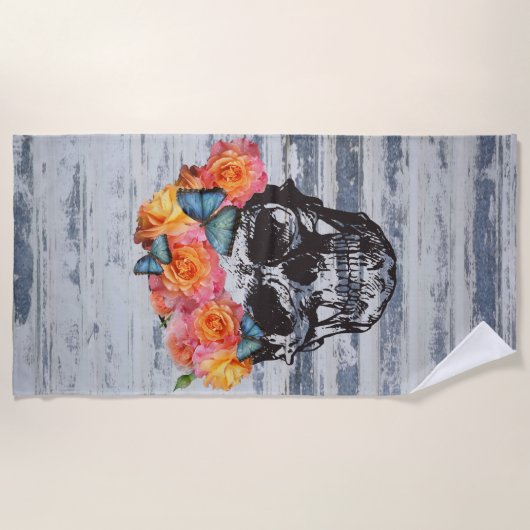 Skull Art Rose Erwachsene Strandtuch (Vorderseite)