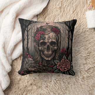 Skull Art with roses dark art Design  Kissen