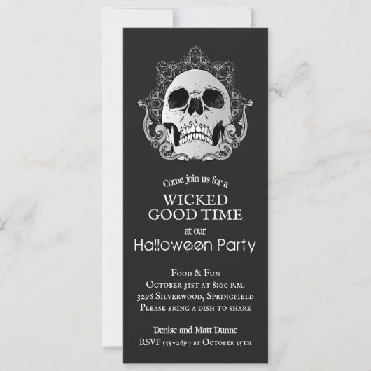 Skull auf Black Halloween Einladung (Vorderseite)