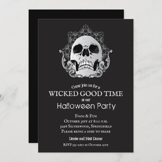 Skull auf Black Halloween-Party Einladungen (Vorne/Hinten)
