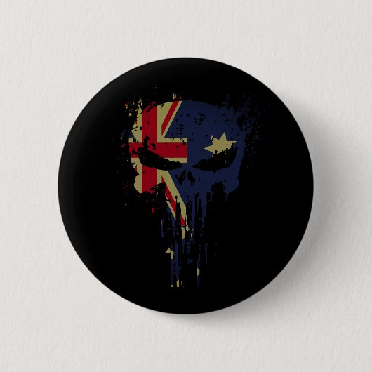 Skull Australian Flag Black Button (Vorderseite)