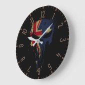 Skull Australian Flag Black Große Wanduhr (Winkel)