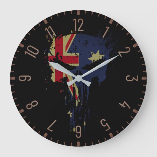 Skull Australian Flag Black Große Wanduhr (Vorderseite)