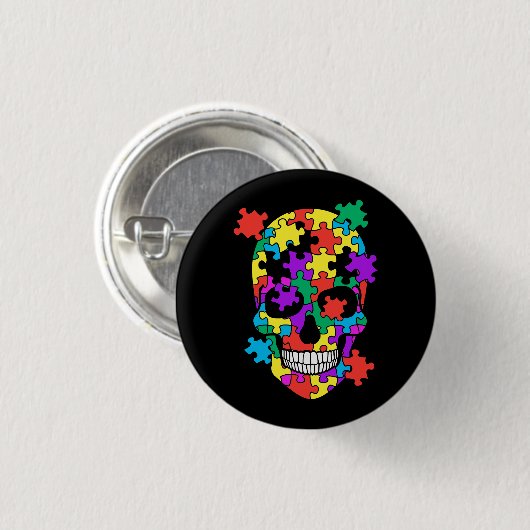 Skull Autism Awareness Mama Vater Kid Autism Suppo Button (Vorne & Hinten)