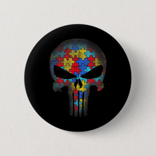 Skull Autismus Bewusstsein Puzzle Piece Mens Women Button