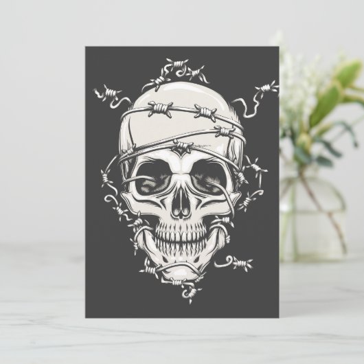 Skull Barbed Wire Einladung (Stehend Vorderseite)