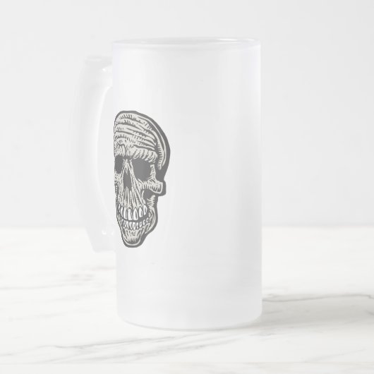 Skull - Beängstigende Funny Skeleton Head Graphic Mattglas Bierglas (Vorderseite Links)