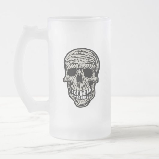 Skull - Beängstigende Funny Skeleton Head Graphic Mattglas Bierglas (Links)