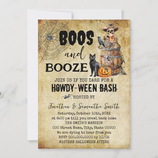 Skull Ber Howdyween Boos & Brews Halloween-Party Einladung (Vorderseite)