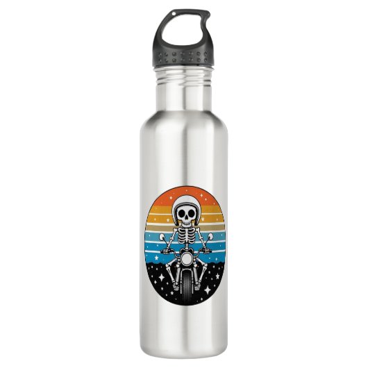 Skull-Biker Flame Flügelrad Motorrad Edelstahlflasche (Vorderseite)