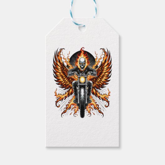Skull-Biker Flame Flügelrad Motorrad Geschenkanhänger (Vorderseite)