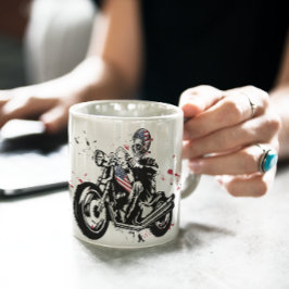 Skull-Biker mit amerikanischem Flaggenhelm Kaffeetasse