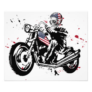 Skull-Biker mit amerikanischer Flagge Fotodruck
