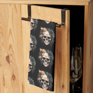 Skull Black and Gold Blume Muster Halloween Geschirrtuch