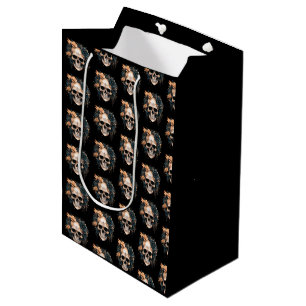 Skull Black and Gold Blume Muster Halloween Mittlere Geschenktüte