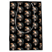 Skull Black and Gold Blume Muster Halloween Mittlere Geschenktüte (Vorderseite)