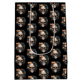 Skull Black and Gold Blume Muster Halloween Mittlere Geschenktüte (Rückseite)