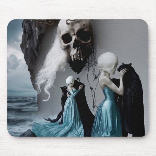Skull Black Cat Shadow Work Occult Hexy AI Art Mousepad (Vorne)