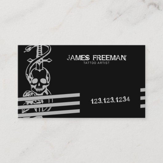Skull Black Modern Dark Grunge Tattoo Artist Visitenkarte (Vorderseite)